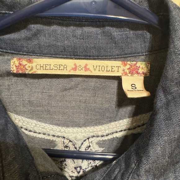 Chelsea & Violet Blue Denim Western Stitched Embroidered Dress Sz S - Picture 5 of 11